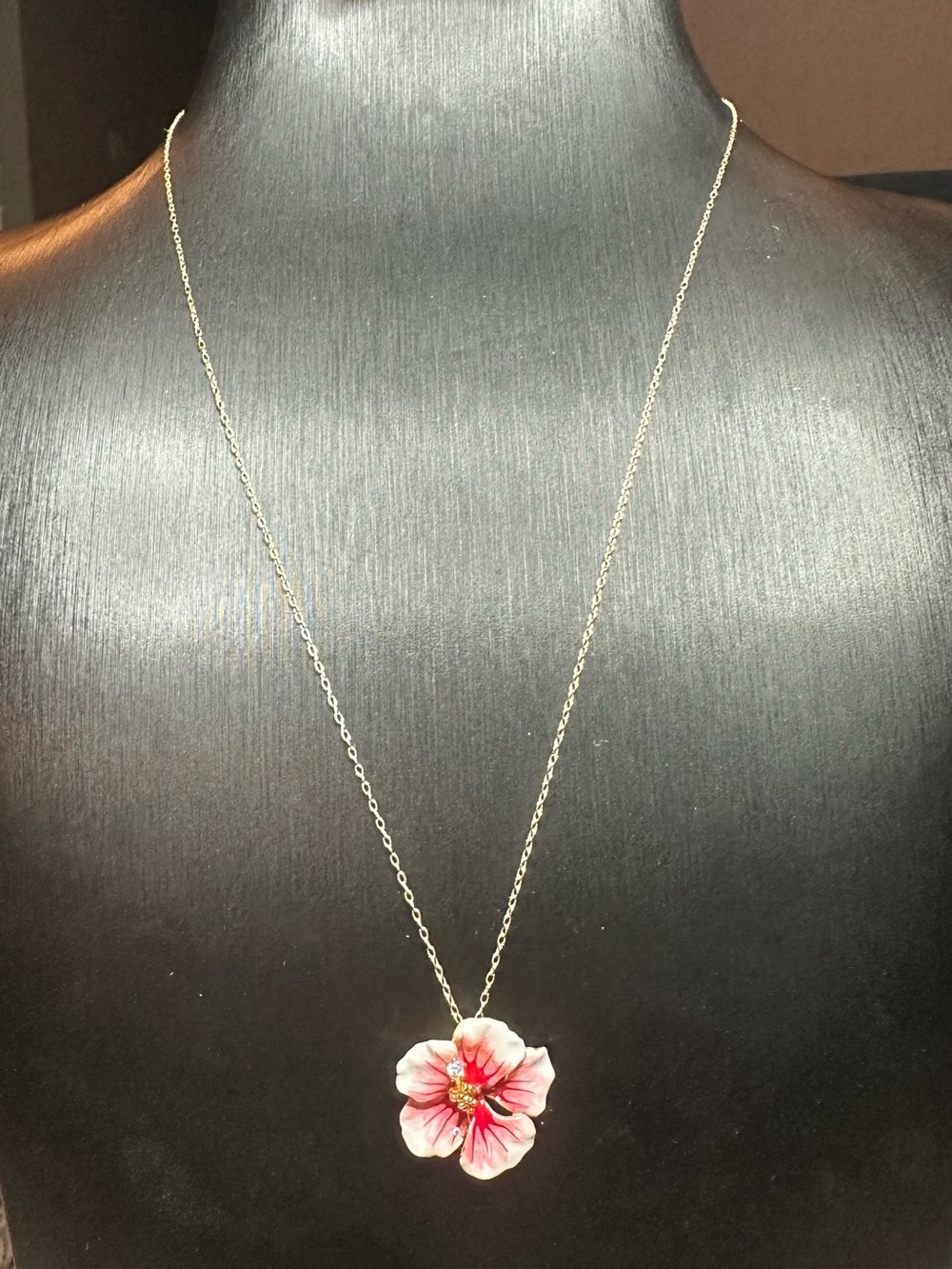 Gold-Tone Pink Floral Pendant Necklace - Women Jewelry